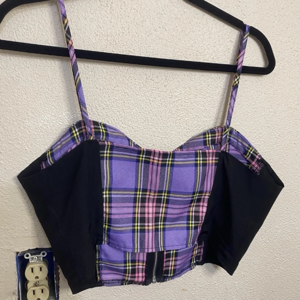 SHEIN Women’s Plaid Crop Top Bustier Corset Style Purple Pink Yellow Size 8/10 - Picture 4 of 6